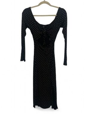 Volcom Black Boho Print Tie-Front Cut Out Long Sleeve Midi Dress